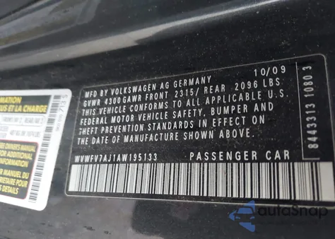 2010 Volkswagen Gti 2-Door z USA, uszkodzony, nr VIN WVWFV7AJ1AW195133